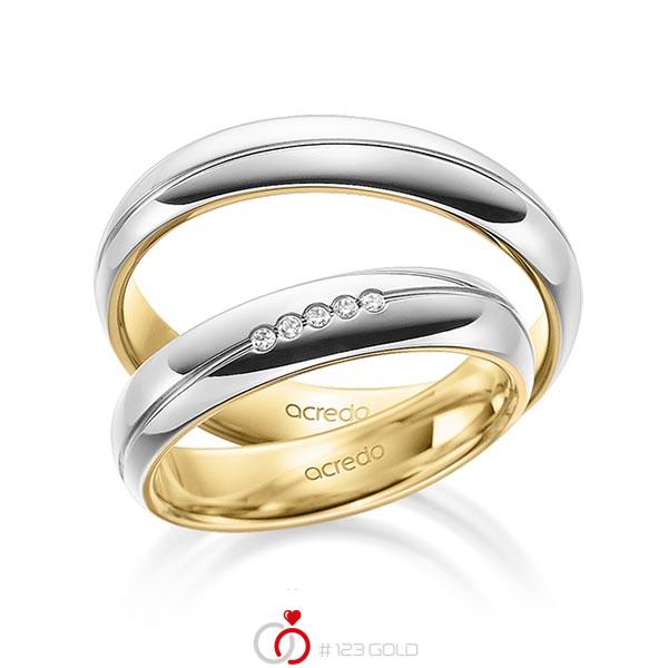 Set Bicolor trouwringen in buiten witgoud 14 kt. , binnen geelgoud 14 kt. met in totaal 0,025 ct. Briljant tw/si van acredo - A-1693-10 Set Bicolor trouwringen in buiten witgoud 14 kt. , binnen geelgoud 14 kt. met in totaal 0,025 ct. Briljant tw/si van acredo - A-1693-10