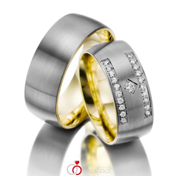 Set Bicolor trouwringen in buiten witgoud 14 kt. , binnen geelgoud 14 kt. met in totaal 0,23 ct. Briljant tw/si - NP-1065-2 Set Bicolor trouwringen in buiten witgoud 14 kt. , binnen geelgoud 14 kt. met in totaal 0,23 ct. Briljant tw/si - NP-1065-2
