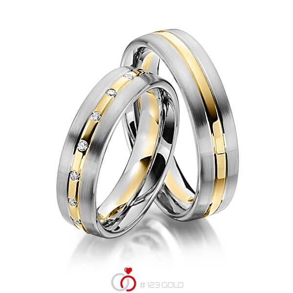 Set Bicolor trouwringen in dark grey gold 14 kt. geelgoud 14 kt. met in totaal 0,17 ct. Briljant tw/si van Steinberg - Q-1345-13 Set Bicolor trouwringen in dark grey gold 14 kt. geelgoud 14 kt. met in totaal 0,17 ct. Briljant tw/si van Steinberg - Q-1345-13