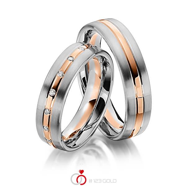 Set Bicolor trouwringen in dark grey gold 14 kt. roodgoud 14 kt. met in totaal 0,17 ct. Briljant tw/si van Steinberg - Q-1345-14 Set Bicolor trouwringen in dark grey gold 14 kt. roodgoud 14 kt. met in totaal 0,17 ct. Briljant tw/si van Steinberg - Q-1345-14