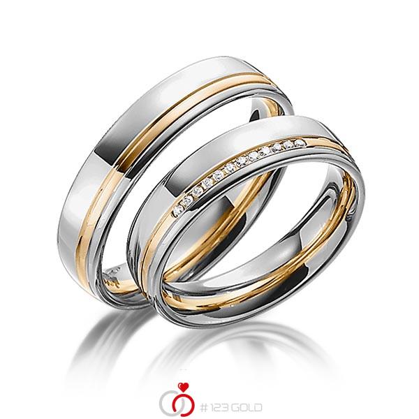 Set Bicolor trouwringen in dark grey gold 14 kt. roségoud 14 kt. met in totaal 0,06 ct. Briljant tw/si van Steinberg - Q-1348-1 Set Bicolor trouwringen in dark grey gold 14 kt. roségoud 14 kt. met in totaal 0,06 ct. Briljant tw/si van Steinberg - Q-1348-1