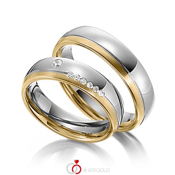 Set Bicolor trouwringen in geelgoud 14 kt. dark grey gold 14 kt. met in totaal 0,1 ct. Briljant tw/si van Steinberg - Q-1339-11 Set Bicolor trouwringen in geelgoud 14 kt. dark grey gold 14 kt. met in totaal 0,1 ct. Briljant tw/si van Steinberg - Q-1339-11