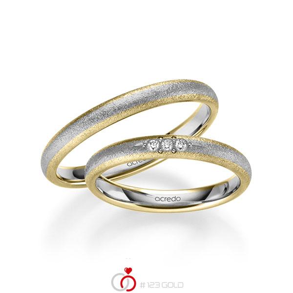 Set Bicolor trouwringen in geelgoud 14 kt. grijsgoud 14 kt. met in totaal 0,045 ct. Briljant tw/si van acredo - S-1258-4 Set Bicolor trouwringen in geelgoud 14 kt. grijsgoud 14 kt. met in totaal 0,045 ct. Briljant tw/si van acredo - S-1258-4