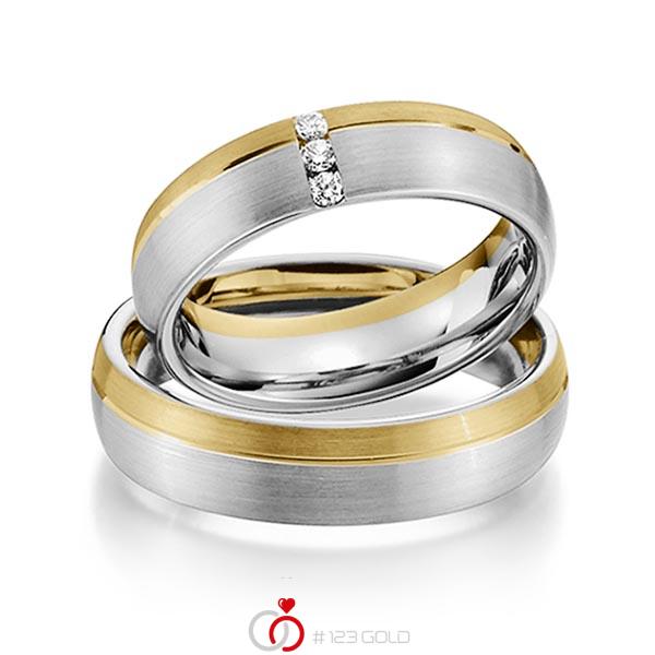 Set Bicolor trouwringen in geelgoud 14 kt. grijsgoud 14 kt. met in totaal 0,075 ct. Briljant tw/si van Steinberg - Q-1338-9 Set Bicolor trouwringen in geelgoud 14 kt. grijsgoud 14 kt. met in totaal 0,075 ct. Briljant tw/si van Steinberg - Q-1338-9