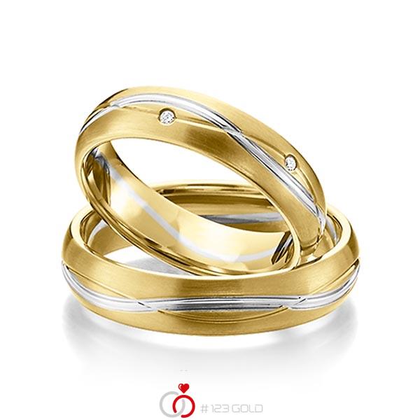 Set Bicolor trouwringen in geelgoud 14 kt. witgoud 14 kt. met in totaal 0,06 ct. Briljant tw/si van acredo - A-1158-11 Set Bicolor trouwringen in geelgoud 14 kt. witgoud 14 kt. met in totaal 0,06 ct. Briljant tw/si van acredo - A-1158-11