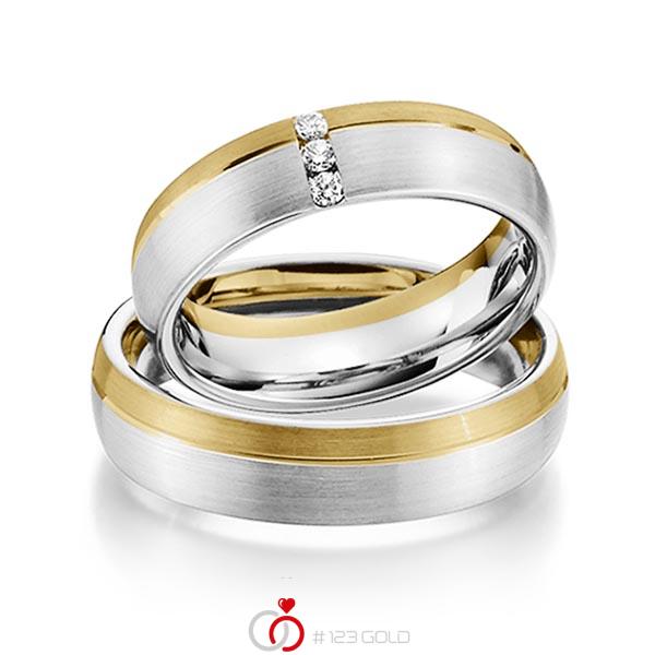 Set Bicolor trouwringen in geelgoud 14 kt. witgoud 14 kt. met in totaal 0,075 ct. Briljant tw/si van Steinberg - Q-1338-2 Set Bicolor trouwringen in geelgoud 14 kt. witgoud 14 kt. met in totaal 0,075 ct. Briljant tw/si van Steinberg - Q-1338-2