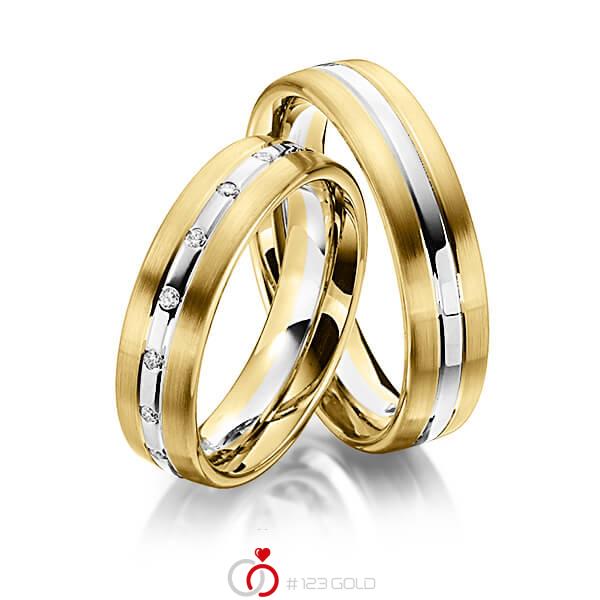 Set Bicolor trouwringen in geelgoud 14 kt. witgoud 14 kt. met in totaal 0,17 ct. Briljant tw/si van Steinberg - Q-1345-16 Set Bicolor trouwringen in geelgoud 14 kt. witgoud 14 kt. met in totaal 0,17 ct. Briljant tw/si van Steinberg - Q-1345-16