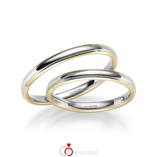 Set Bicolor trouwringen in geelgoud 14 kt. witgoud 14 kt. van acredo - S-1281-1 Set Bicolor trouwringen in geelgoud 14 kt. witgoud 14 kt. van acredo - S-1281-1