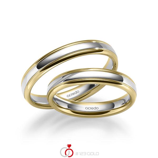 Set Bicolor trouwringen in geelgoud 14 kt. witgoud 14 kt. van acredo - S-1284-4 Set Bicolor trouwringen in geelgoud 14 kt. witgoud 14 kt. van acredo - S-1284-4