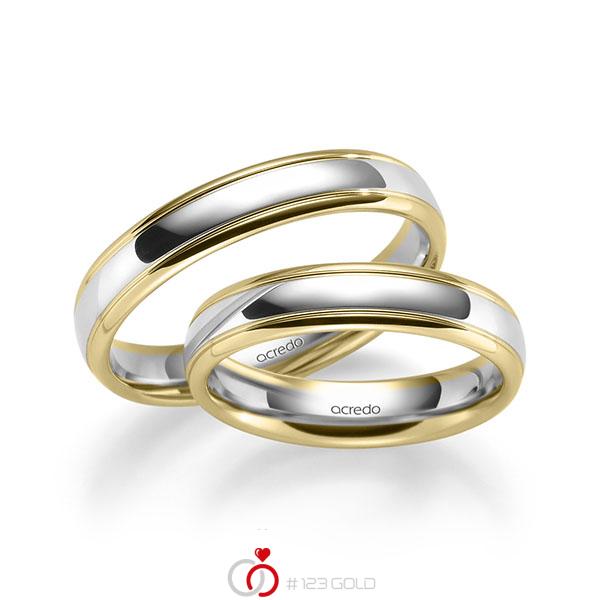 Set Bicolor trouwringen in geelgoud 14 kt. witgoud 14 kt. van acredo - S-1285-4 Set Bicolor trouwringen in geelgoud 14 kt. witgoud 14 kt. van acredo - S-1285-4