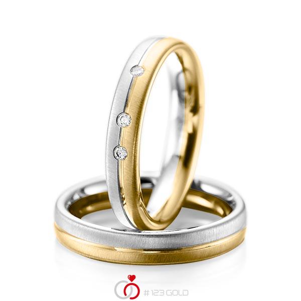 Set Bicolor trouwringen in grijsgoud 14 kt. geelgoud 14 kt. met in totaal 0,06 ct. Briljant tw/si van acredo - A-1086-2 Set Bicolor trouwringen in grijsgoud 14 kt. geelgoud 14 kt. met in totaal 0,06 ct. Briljant tw/si van acredo - A-1086-2