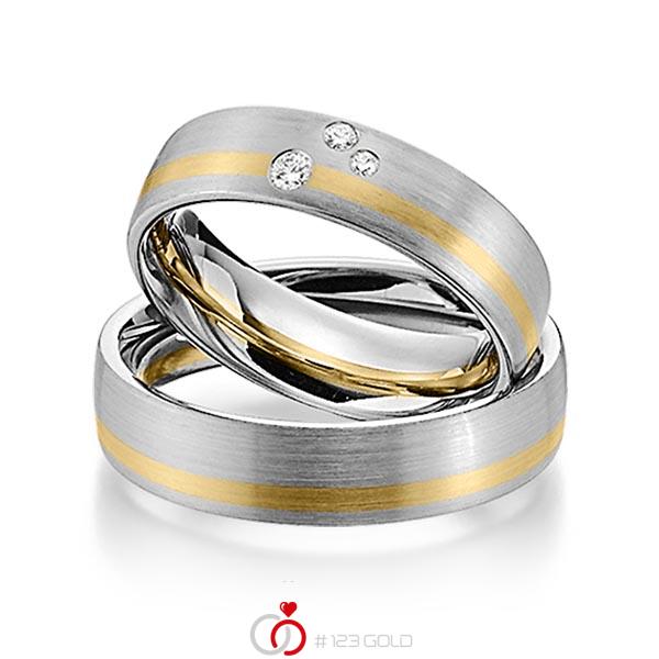 Set Bicolor trouwringen in grijsgoud 14 kt. geelgoud 14 kt. met in totaal 0,07 ct. Briljant tw/si van Steinberg - Q-1347-9 Set Bicolor trouwringen in grijsgoud 14 kt. geelgoud 14 kt. met in totaal 0,07 ct. Briljant tw/si van Steinberg - Q-1347-9