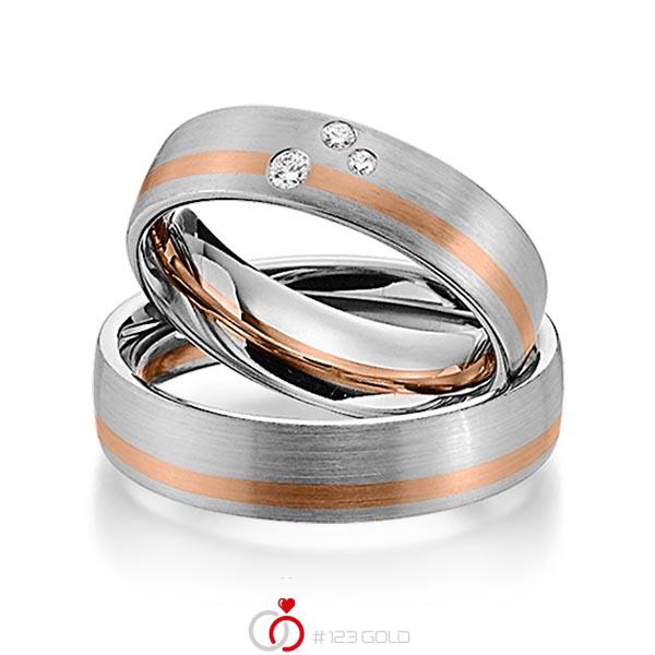 Set Bicolor trouwringen in grijsgoud 14 kt. roodgoud 14 kt. met in totaal 0,07 ct. Briljant tw/si van Steinberg - Q-1347-8 Set Bicolor trouwringen in grijsgoud 14 kt. roodgoud 14 kt. met in totaal 0,07 ct. Briljant tw/si van Steinberg - Q-1347-8