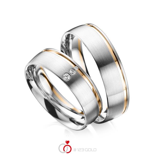 Set Bicolor trouwringen in grijsgoud 14 kt. roségoud 14 kt. met in totaal 0,035 ct. Briljant tw,vs tw/si van acredo - A-6022-6 Set Bicolor trouwringen in grijsgoud 14 kt. roségoud 14 kt. met in totaal 0,035 ct. Briljant tw,vs tw/si van acredo - A-6022-6