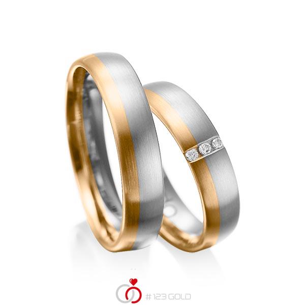 Set Bicolor trouwringen in grijsgoud 14 kt. roségoud 14 kt. met in totaal 0,045 ct. Briljant tw/si van acredo - A-1010-2 Set Bicolor trouwringen in grijsgoud 14 kt. roségoud 14 kt. met in totaal 0,045 ct. Briljant tw/si van acredo - A-1010-2