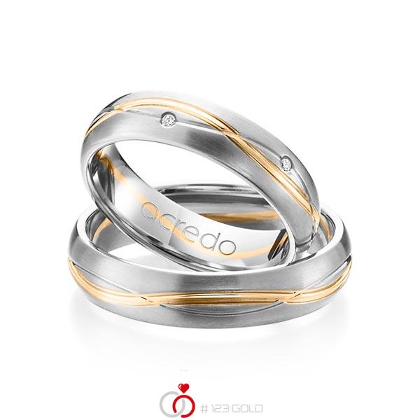 Set Bicolor trouwringen in grijsgoud 14 kt. roségoud 14 kt. met in totaal 0,06 ct. Briljant tw/si van acredo - A-1158-17 Set Bicolor trouwringen in grijsgoud 14 kt. roségoud 14 kt. met in totaal 0,06 ct. Briljant tw/si van acredo - A-1158-17