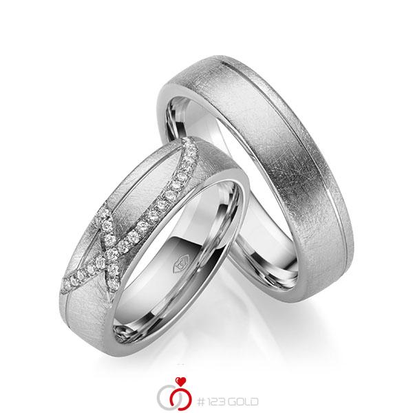 Set Bicolor trouwringen in grijsgoud 14 kt. witgoud 14 kt. met in totaal 0,168 ct. Briljant tw/si - UQ-1050-7 Set Bicolor trouwringen in grijsgoud 14 kt. witgoud 14 kt. met in totaal 0,168 ct. Briljant tw/si - UQ-1050-7