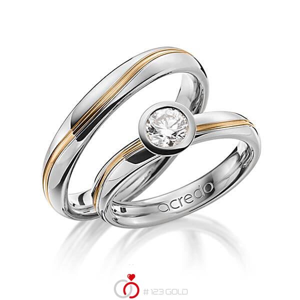 Set Bicolor trouwringen in grijsgoud 18 kt. roségoud 18 kt. met 0,5 ct. Briljanten r,if van acredo - A-1256-6 Set Bicolor trouwringen in grijsgoud 18 kt. roségoud 18 kt. met 0,5 ct. Briljanten r,if van acredo - A-1256-6