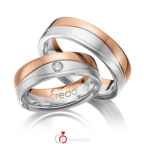 Set Bicolor trouwringen in roodgoud 14 kt. grijsgoud 14 kt. met in totaal 0,08 ct. Briljant tw/si van acredo - A-1160-12 Set Bicolor trouwringen in roodgoud 14 kt. grijsgoud 14 kt. met in totaal 0,08 ct. Briljant tw/si van acredo - A-1160-12