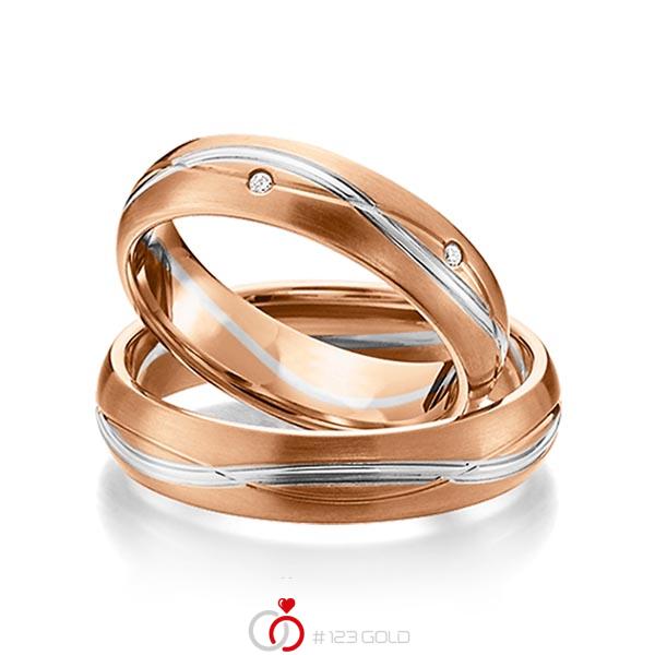 Set Bicolor trouwringen in roodgoud 14 kt. witgoud 14 kt. met in totaal 0,06 ct. Briljant tw/si van acredo - A-1158-9 Set Bicolor trouwringen in roodgoud 14 kt. witgoud 14 kt. met in totaal 0,06 ct. Briljant tw/si van acredo - A-1158-9