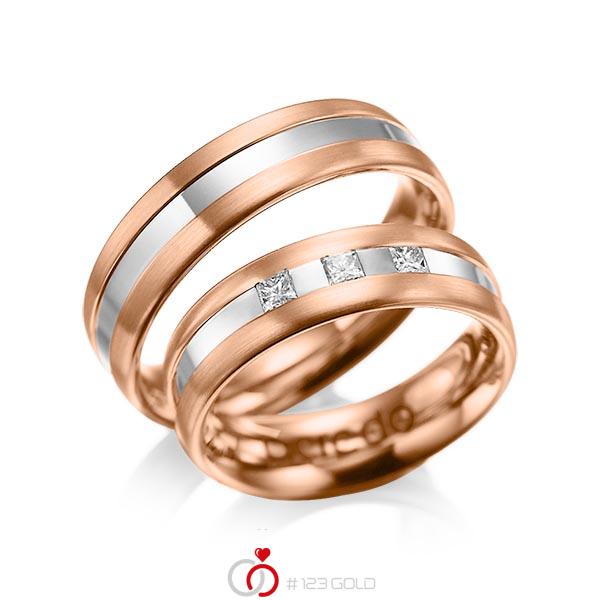 Set Bicolor trouwringen in roodgoud 14 kt. witgoud 14 kt. met in totaal 0,18 ct. Princess-Diamant tw/si van acredo - A-1021-12 Set Bicolor trouwringen in roodgoud 14 kt. witgoud 14 kt. met in totaal 0,18 ct. Princess-Diamant tw/si van acredo - A-1021-12