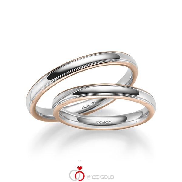 Set Bicolor trouwringen in roodgoud 14 kt. witgoud 14 kt. van acredo - S-1282-3 Set Bicolor trouwringen in roodgoud 14 kt. witgoud 14 kt. van acredo - S-1282-3