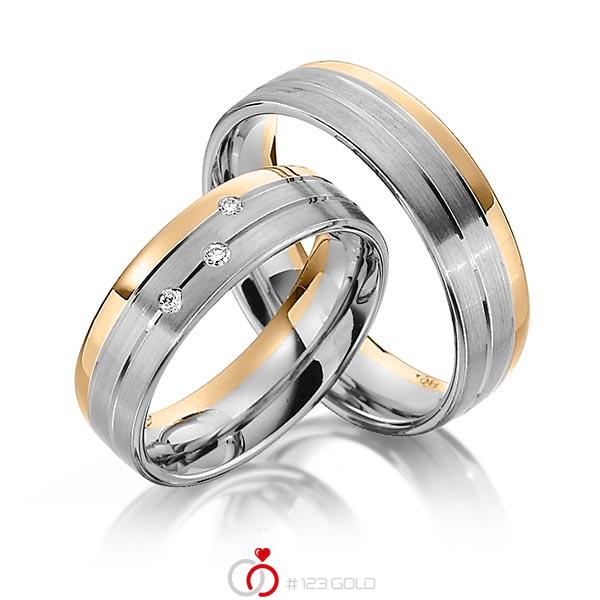 Set Bicolor trouwringen in roségoud 14 kt. dark grey gold 14 kt. met in totaal 0,06 ct. Briljant tw/si van Steinberg - Q-1340-12 Set Bicolor trouwringen in roségoud 14 kt. dark grey gold 14 kt. met in totaal 0,06 ct. Briljant tw/si van Steinberg - Q-1340-12