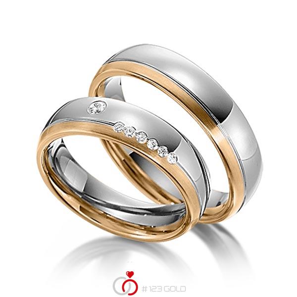 Set Bicolor trouwringen in roségoud 14 kt. dark grey gold 14 kt. met in totaal 0,1 ct. Briljant tw/si van Steinberg - Q-1339-12 Set Bicolor trouwringen in roségoud 14 kt. dark grey gold 14 kt. met in totaal 0,1 ct. Briljant tw/si van Steinberg - Q-1339-12