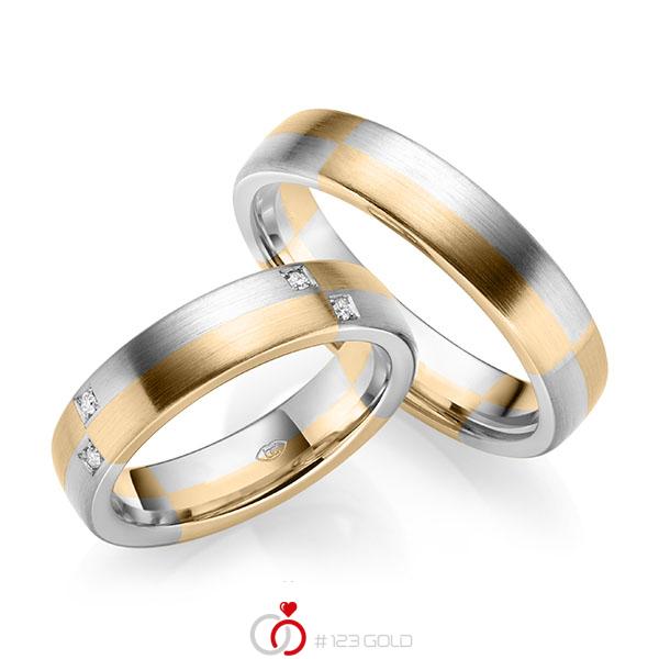Set Bicolor trouwringen in roségoud 14 kt. witgoud 14 kt. met in totaal 0,08 ct. Briljant tw/si - UQ-1051-2 Set Bicolor trouwringen in roségoud 14 kt. witgoud 14 kt. met in totaal 0,08 ct. Briljant tw/si - UQ-1051-2
