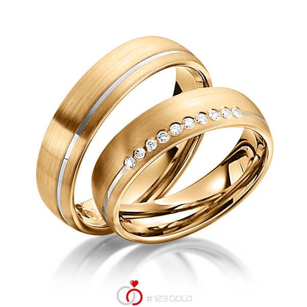 Set Bicolor trouwringen in roségoud 14 kt. witgoud 14 kt. met in totaal 0,1 ct. Briljant tw/si van Steinberg - Q-1346-16 Set Bicolor trouwringen in roségoud 14 kt. witgoud 14 kt. met in totaal 0,1 ct. Briljant tw/si van Steinberg - Q-1346-16