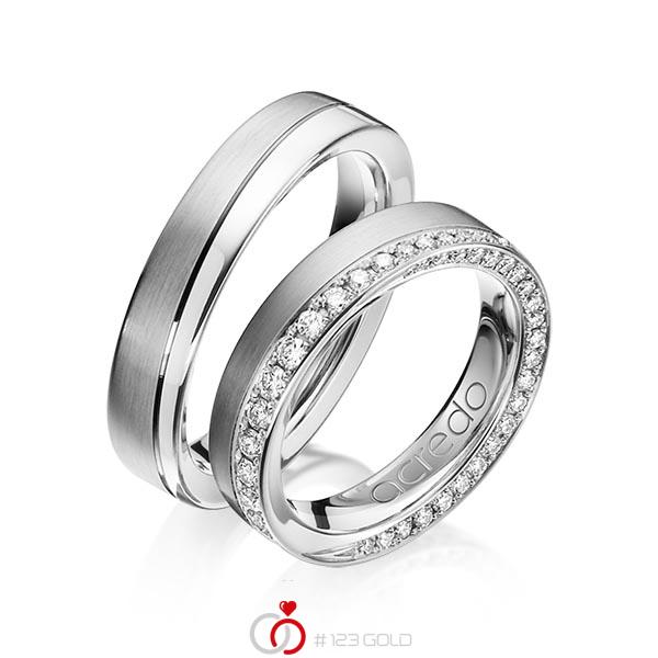 Set Bicolor trouwringen in witgoud 14 kt. dark grey gold 14 kt. met in totaal 0,654 ct. Briljant tw/si van acredo - A-1156-8 Set Bicolor trouwringen in witgoud 14 kt. dark grey gold 14 kt. met in totaal 0,654 ct. Briljant tw/si van acredo - A-1156-8