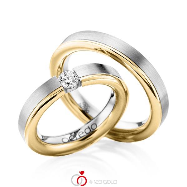 Set Bicolor trouwringen in witgoud 14 kt. geelgoud 14 kt. met 0,3 ct. Briljant tw,vs van acredo - A-1121-7 Set Bicolor trouwringen in witgoud 14 kt. geelgoud 14 kt. met 0,3 ct. Briljant tw,vs van acredo - A-1121-7
