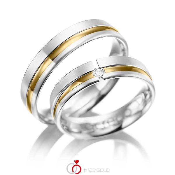Set Bicolor trouwringen in witgoud 14 kt. geelgoud 14 kt. met in totaal 0,04 ct. Briljant tw/si van acredo - A-1047-1 Set Bicolor trouwringen in witgoud 14 kt. geelgoud 14 kt. met in totaal 0,04 ct. Briljant tw/si van acredo - A-1047-1
