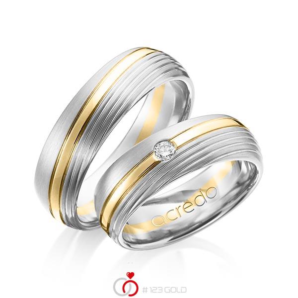 Set Bicolor trouwringen in witgoud 14 kt. geelgoud 14 kt. met in totaal 0,07 ct. Briljant tw/si van acredo - A-1151-2 Set Bicolor trouwringen in witgoud 14 kt. geelgoud 14 kt. met in totaal 0,07 ct. Briljant tw/si van acredo - A-1151-2
