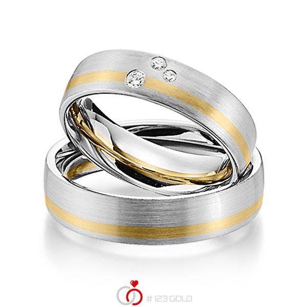Set Bicolor trouwringen in witgoud 14 kt. geelgoud 14 kt. met in totaal 0,07 ct. Briljant tw/si van Steinberg - Q-1347-2 Set Bicolor trouwringen in witgoud 14 kt. geelgoud 14 kt. met in totaal 0,07 ct. Briljant tw/si van Steinberg - Q-1347-2