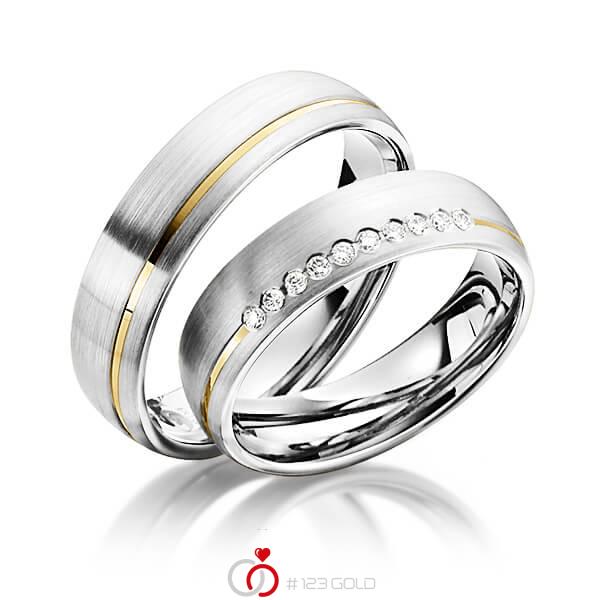 Set Bicolor trouwringen in witgoud 14 kt. geelgoud 14 kt. met in totaal 0,1 ct. Briljant tw/si van Steinberg - Q-1346-2 Set Bicolor trouwringen in witgoud 14 kt. geelgoud 14 kt. met in totaal 0,1 ct. Briljant tw/si van Steinberg - Q-1346-2