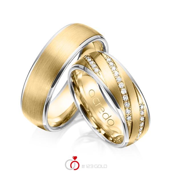 Set Bicolor trouwringen in witgoud 14 kt. geelgoud 14 kt. met in totaal 0,44 ct. Briljant tw/si van acredo - A-1150-1 Set Bicolor trouwringen in witgoud 14 kt. geelgoud 14 kt. met in totaal 0,44 ct. Briljant tw/si van acredo - A-1150-1