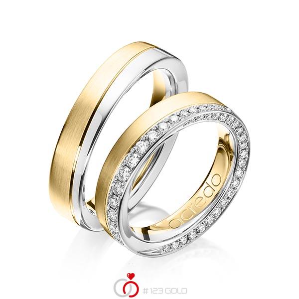 Set Bicolor trouwringen in witgoud 14 kt. geelgoud 14 kt. met in totaal 0,654 ct. Briljant tw/si van acredo - A-1156-1 Set Bicolor trouwringen in witgoud 14 kt. geelgoud 14 kt. met in totaal 0,654 ct. Briljant tw/si van acredo - A-1156-1