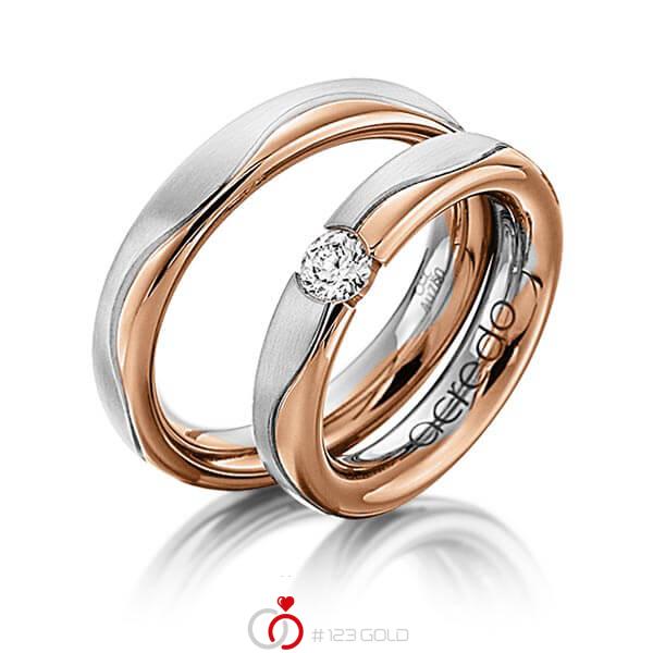 Set Bicolor trouwringen in witgoud 14 kt. roodgoud 14 kt. met 0,3 ct. Briljant tw/si van acredo - A-1120-1 Set Bicolor trouwringen in witgoud 14 kt. roodgoud 14 kt. met 0,3 ct. Briljant tw/si van acredo - A-1120-1