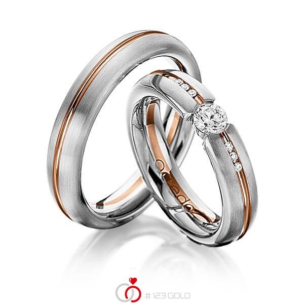 Set Bicolor trouwringen in witgoud 14 kt. roodgoud 14 kt. met 0,3 ct. + in totaal 0,048 ct. Briljant tw/si van acredo - A-1122-1 Set Bicolor trouwringen in witgoud 14 kt. roodgoud 14 kt. met 0,3 ct. + in totaal 0,048 ct. Briljant tw/si van acredo - A-1122-1