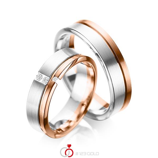 Set Bicolor trouwringen in witgoud 14 kt. roodgoud 14 kt. met in totaal 0,05 ct. Briljant tw/si van acredo - A-1088-9 Set Bicolor trouwringen in witgoud 14 kt. roodgoud 14 kt. met in totaal 0,05 ct. Briljant tw/si van acredo - A-1088-9