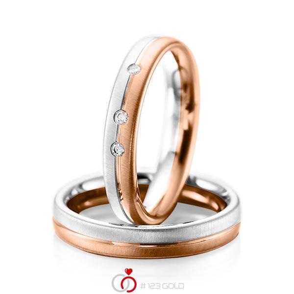 Set Bicolor trouwringen in witgoud 14 kt. roodgoud 14 kt. met in totaal 0,06 ct. Briljant tw/si van acredo - A-1086-5 Set Bicolor trouwringen in witgoud 14 kt. roodgoud 14 kt. met in totaal 0,06 ct. Briljant tw/si van acredo - A-1086-5