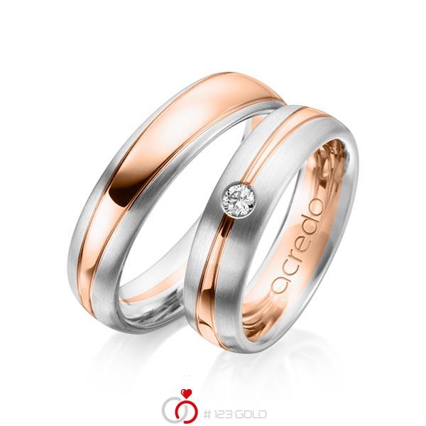 Set Bicolor trouwringen in witgoud 14 kt. roodgoud 14 kt. met in totaal 0,1 ct. Briljant tw/si van acredo - A-1149-1 Set Bicolor trouwringen in witgoud 14 kt. roodgoud 14 kt. met in totaal 0,1 ct. Briljant tw/si van acredo - A-1149-1