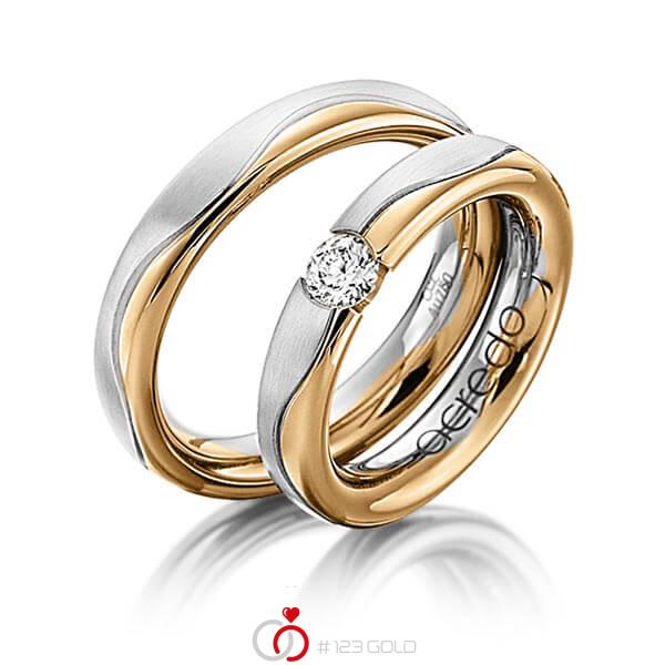 Set Bicolor trouwringen in witgoud 14 kt. roségoud 14 kt. met 0,3 ct. Briljant tw/si van acredo - A-1120-8 Set Bicolor trouwringen in witgoud 14 kt. roségoud 14 kt. met 0,3 ct. Briljant tw/si van acredo - A-1120-8