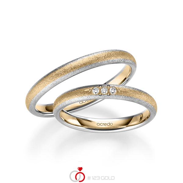 Set Bicolor trouwringen in witgoud 14 kt. roségoud 14 kt. met in totaal 0,045 ct. Briljant tw/si van acredo - S-1258-9 Set Bicolor trouwringen in witgoud 14 kt. roségoud 14 kt. met in totaal 0,045 ct. Briljant tw/si van acredo - S-1258-9