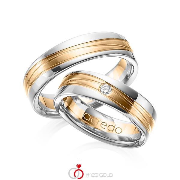 Set Bicolor trouwringen in witgoud 14 kt. roségoud 14 kt. met in totaal 0,05 ct. Briljant tw/si van acredo - A-1154-2 Set Bicolor trouwringen in witgoud 14 kt. roségoud 14 kt. met in totaal 0,05 ct. Briljant tw/si van acredo - A-1154-2