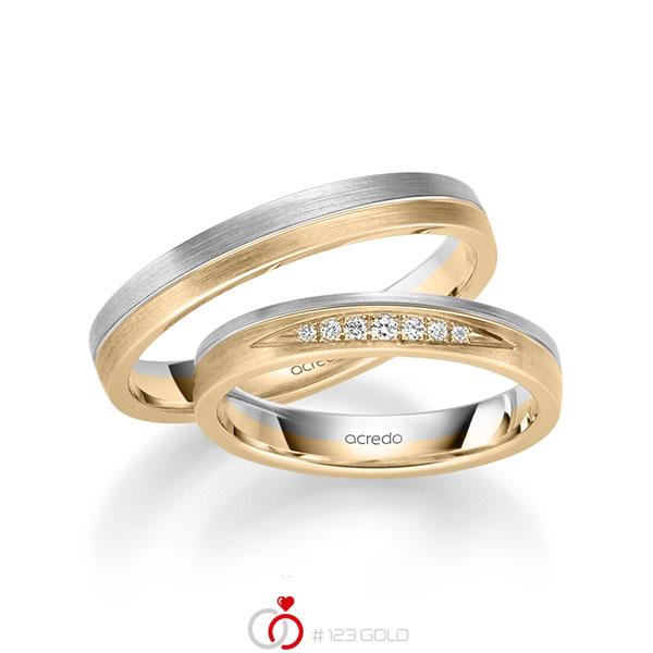 Set Bicolor trouwringen in witgoud 14 kt. roségoud 14 kt. met in totaal 0,061 ct. Briljant tw/si van acredo - S-1255-14 Set Bicolor trouwringen in witgoud 14 kt. roségoud 14 kt. met in totaal 0,061 ct. Briljant tw/si van acredo - S-1255-14