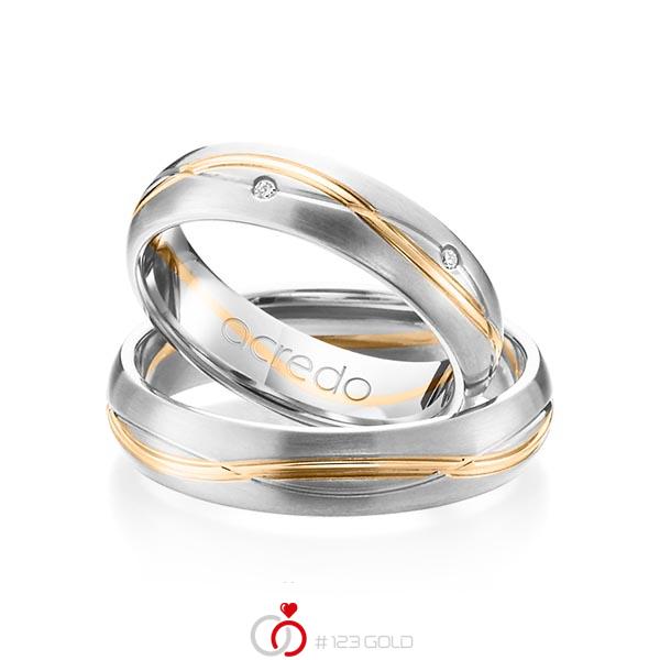 Set Bicolor trouwringen in witgoud 14 kt. roségoud 14 kt. met in totaal 0,06 ct. Briljant tw/si van acredo - A-1158-3 Set Bicolor trouwringen in witgoud 14 kt. roségoud 14 kt. met in totaal 0,06 ct. Briljant tw/si van acredo - A-1158-3