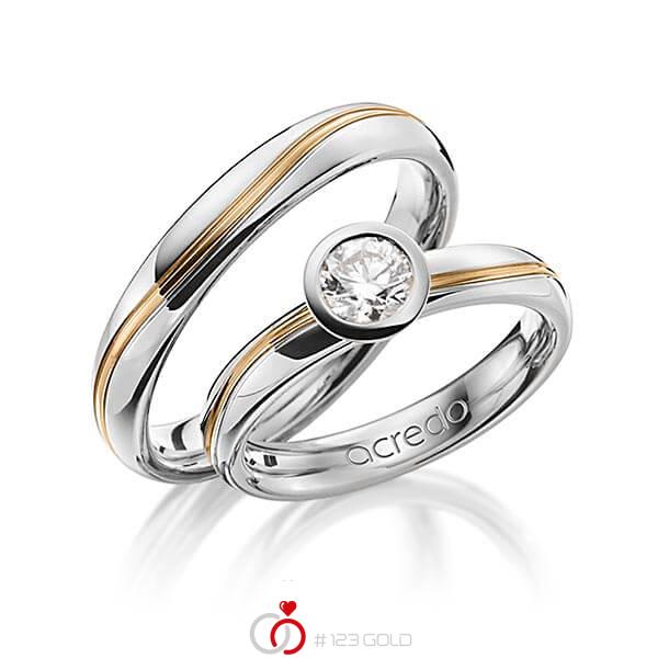 Set Bicolor trouwringen in witgoud 18 kt. roségoud 18 kt. met 0,5 ct. Briljanten r,if van acredo - A-1256-4 Set Bicolor trouwringen in witgoud 18 kt. roségoud 18 kt. met 0,5 ct. Briljanten r,if van acredo - A-1256-4
