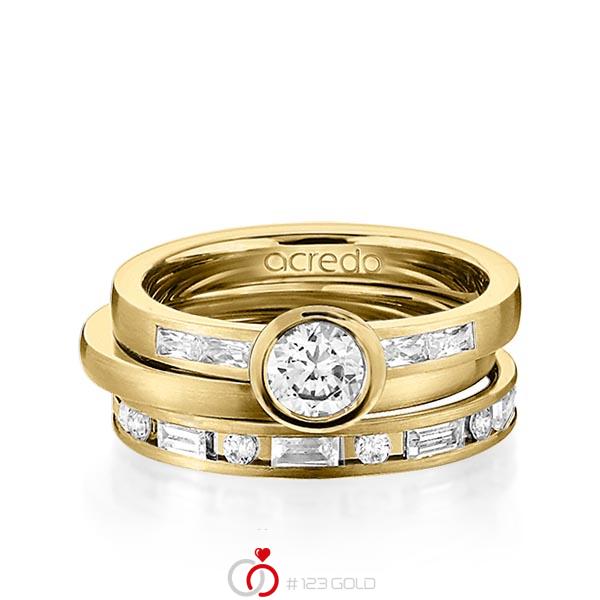 Set in geelgoud 14 kt. met 0,5 ct. + in totaal 1,005 ct. Briljanten & Baguette-Diamant & Briljant tw/si tw,vs van acredo - A-1441-4 Set in geelgoud 14 kt. met 0,5 ct. + in totaal 1,005 ct. Briljanten & Baguette-Diamant & Briljant tw/si tw,vs van acredo - A-1441-4